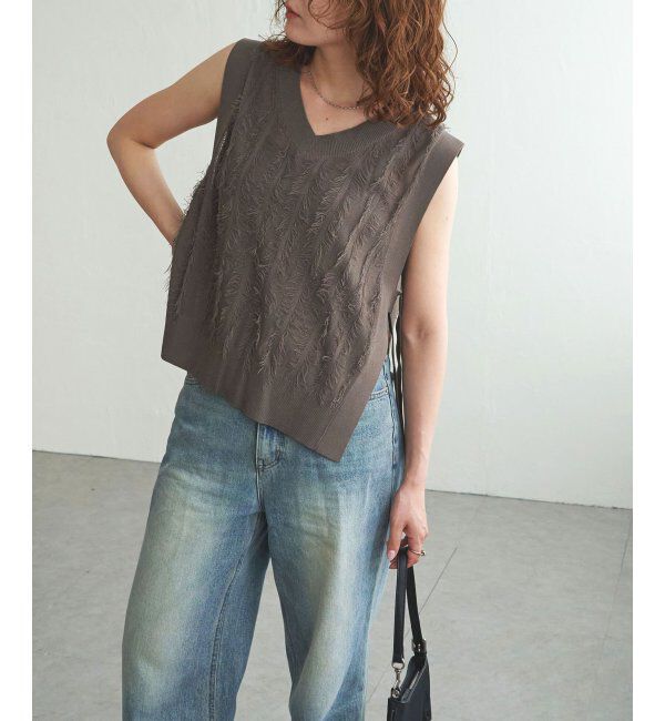 Lbc with Life「フリンジシアーサイドリボンベスト」|ニット・セーター|