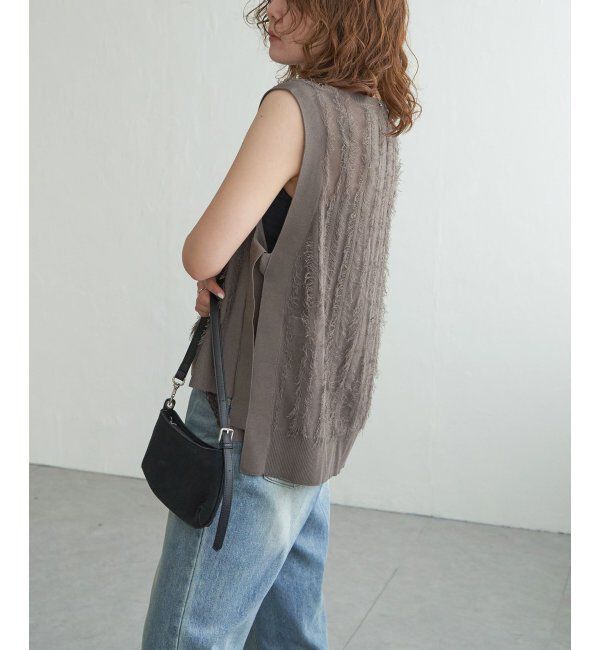 Lbc with Life「フリンジシアーサイドリボンベスト」|ニット・セーター|