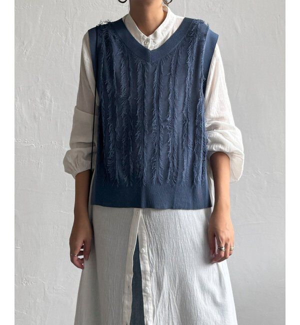 Lbc with Life「フリンジシアーサイドリボンベスト」|ニット・セーター|