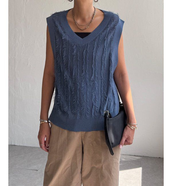 Lbc with Life「フリンジシアーサイドリボンベスト」|ニット・セーター|