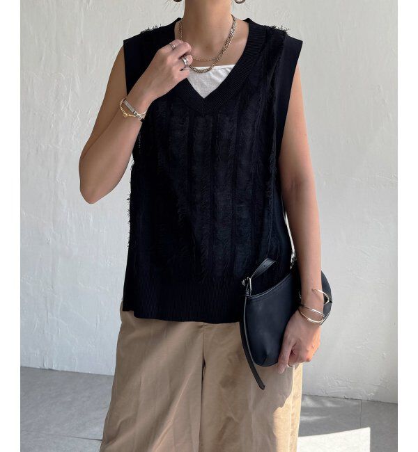 Lbc with Life「フリンジシアーサイドリボンベスト」|ニット・セーター|