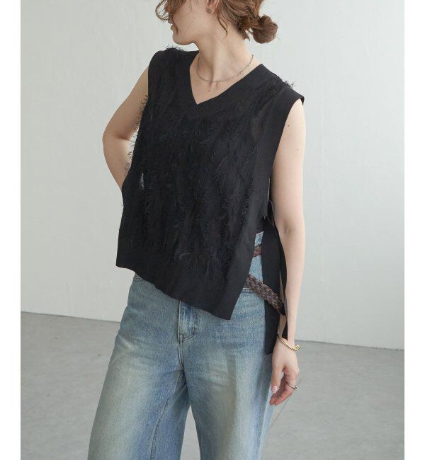 Lbc with Life「フリンジシアーサイドリボンベスト」|ニット・セーター|