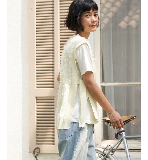 Lbc with Life「フリンジシアーサイドリボンベスト」|ニット・セーター|