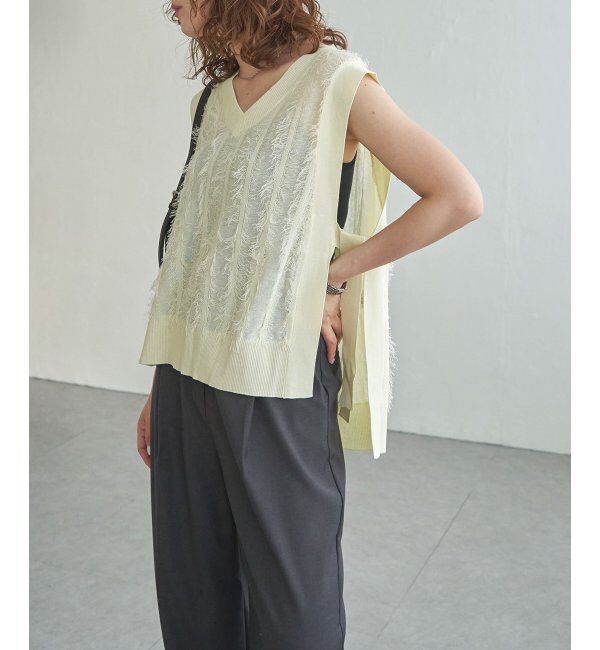 Lbc with Life「フリンジシアーサイドリボンベスト」|ニット・セーター|