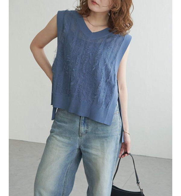 Lbc with Life「フリンジシアーサイドリボンベスト」|ニット・セーター|