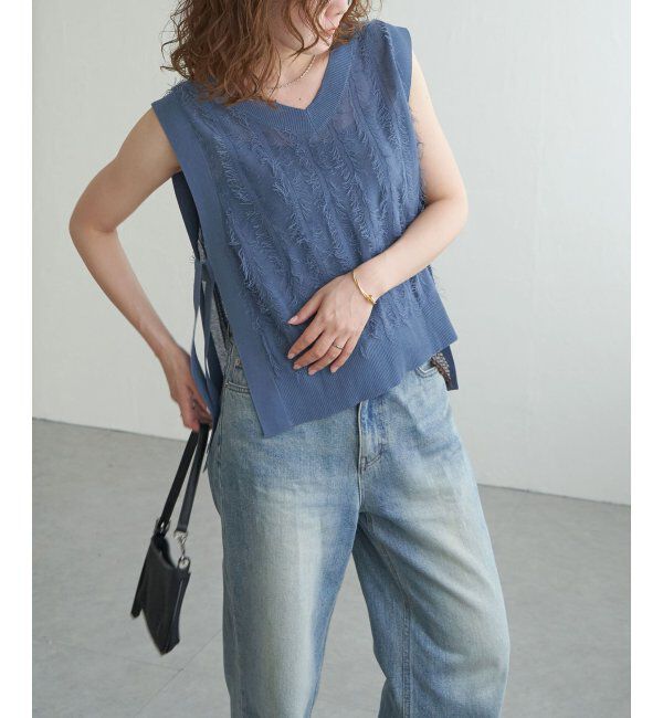 Lbc with Life「フリンジシアーサイドリボンベスト」|ニット・セーター|