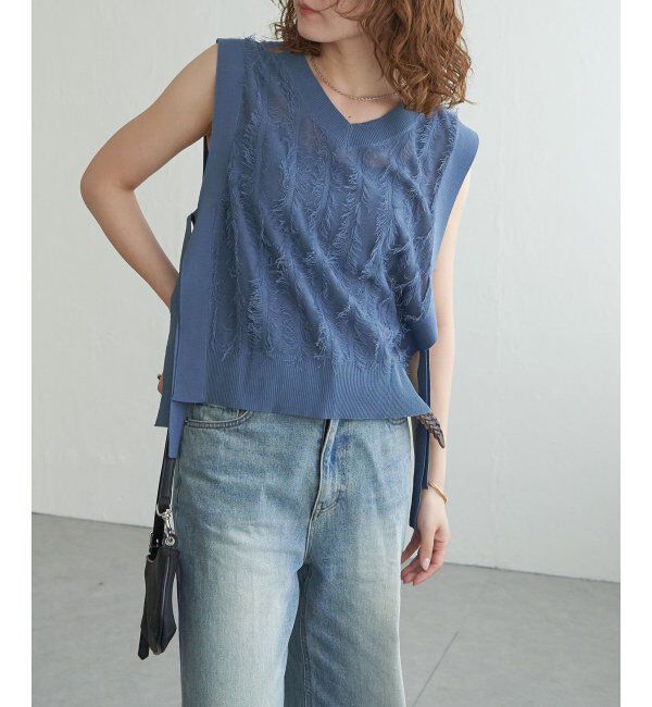 Lbc with Life「フリンジシアーサイドリボンベスト」|ニット・セーター|