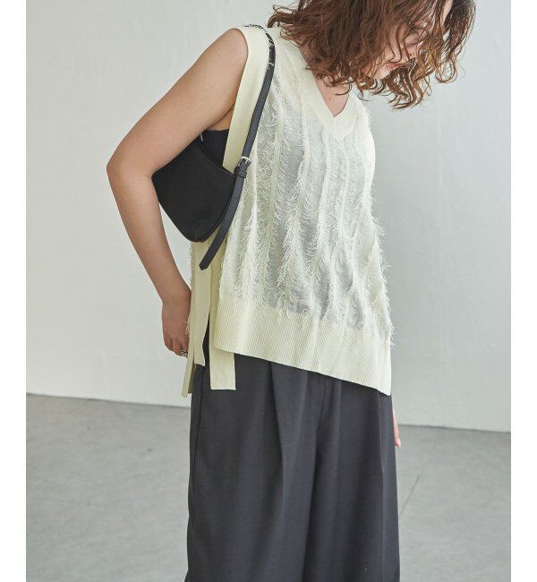 Lbc with Life「フリンジシアーサイドリボンベスト」|ニット・セーター|