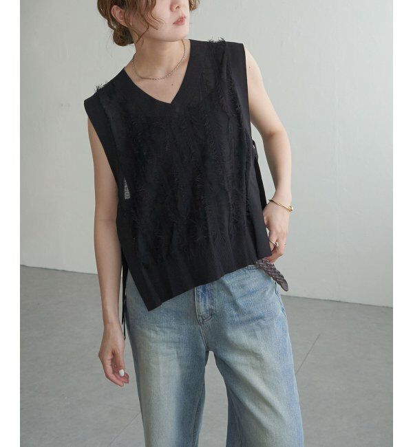 Lbc with Life「フリンジシアーサイドリボンベスト」|ニット・セーター|