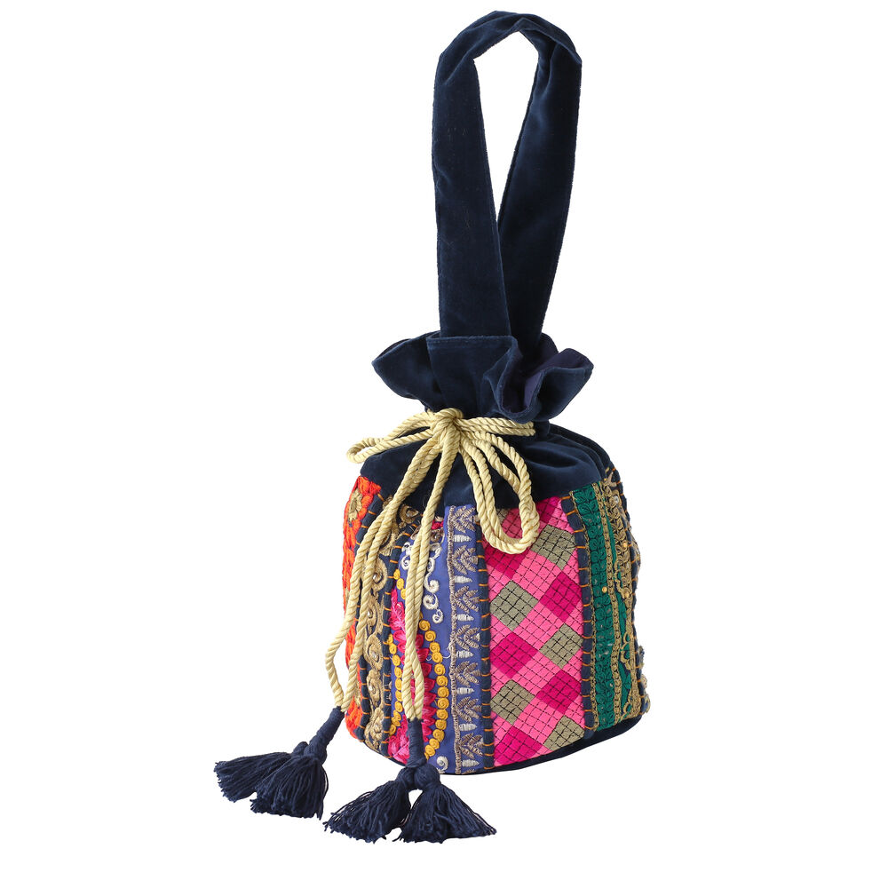 BACKYARD FAMILY「巾着バッグ 巾着袋 レディース カンバディアパッチ 通販 巾着バック 巾着 ポーチ バッグ バック」|ポーチ|ブルー1