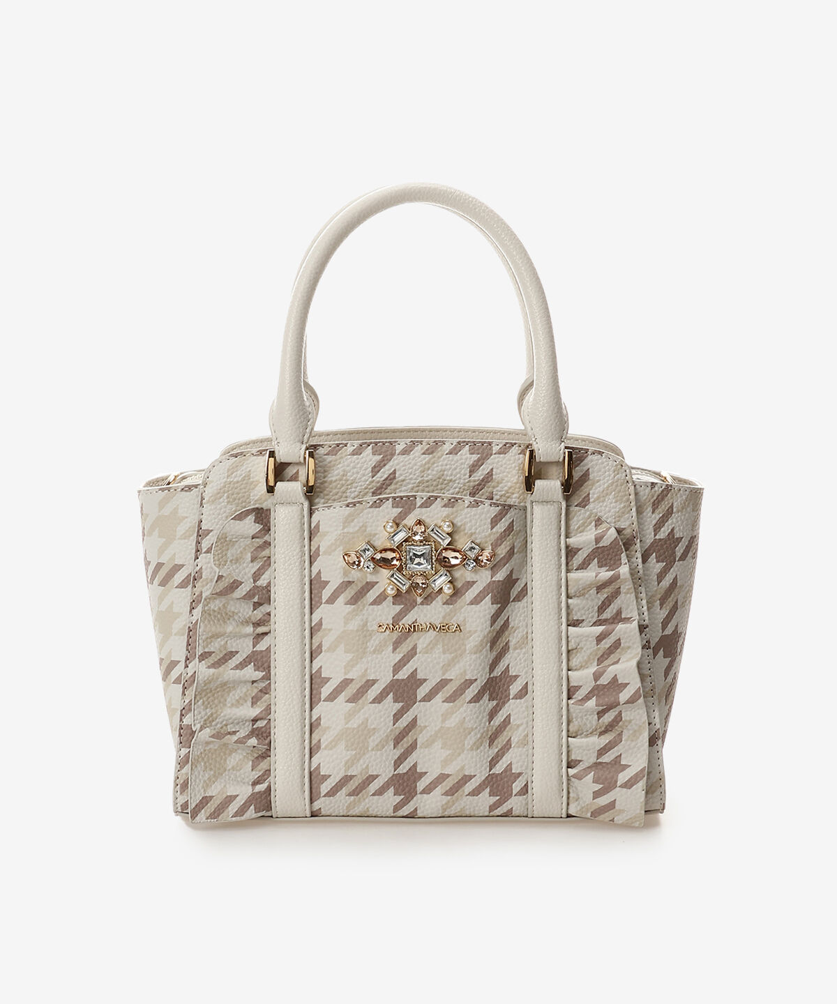 Samantha Vega「チェックビジューフリルハンドバッグ」|ハンドバッグ|ホワイト