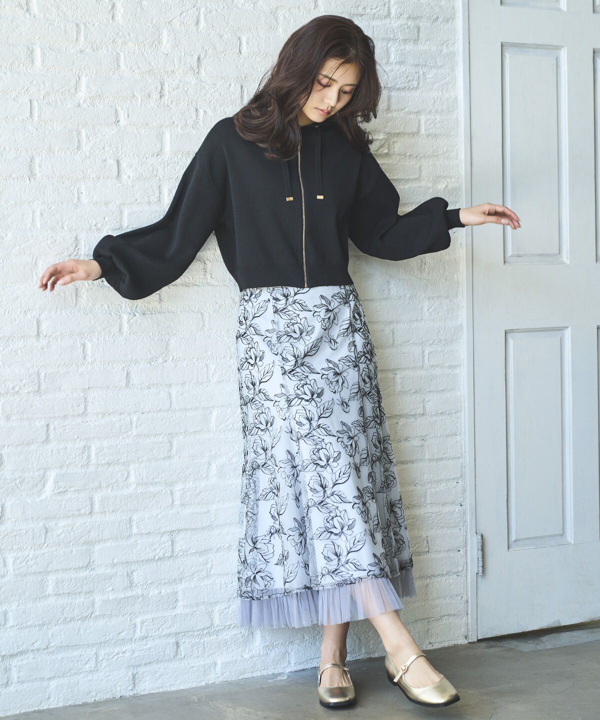 アンドクチュール「クロップドニットフーディー」|パーカー|