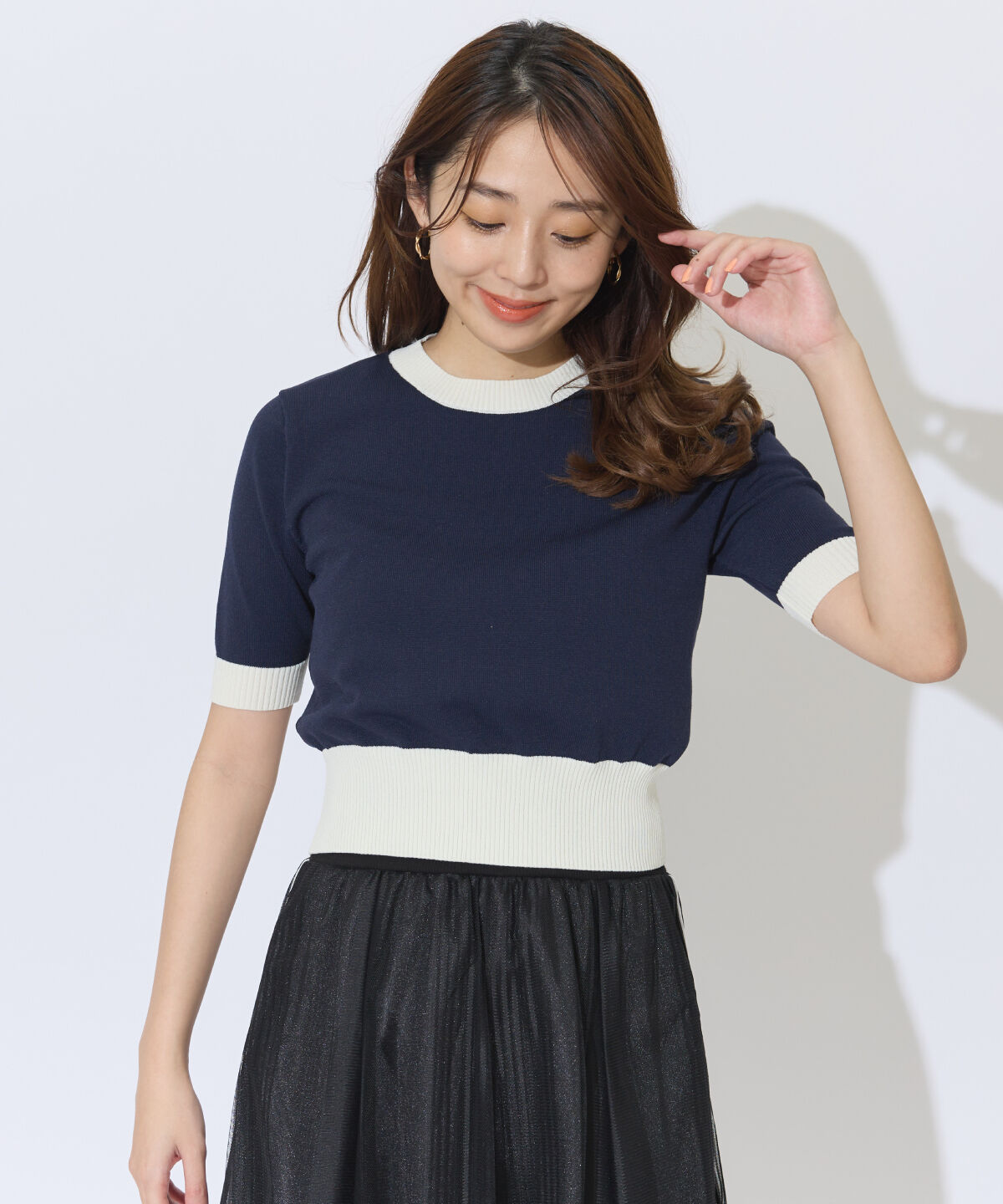 アンドクチュール「配色ニットアンサンブル」|カーディガン|