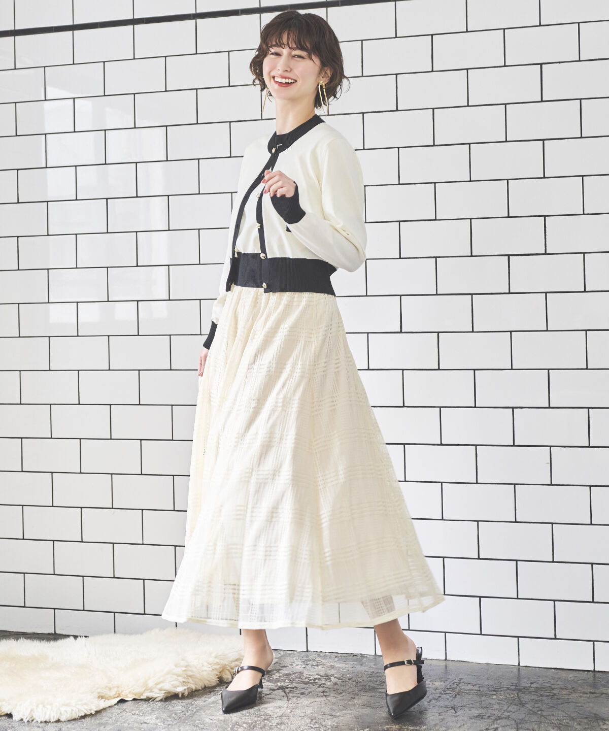 アンドクチュール「配色ニットアンサンブル」|カーディガン|