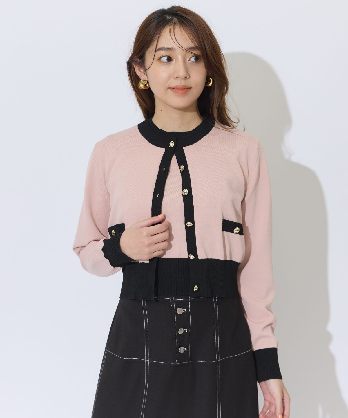 アンドクチュール「配色ニットアンサンブル」|カーディガン|