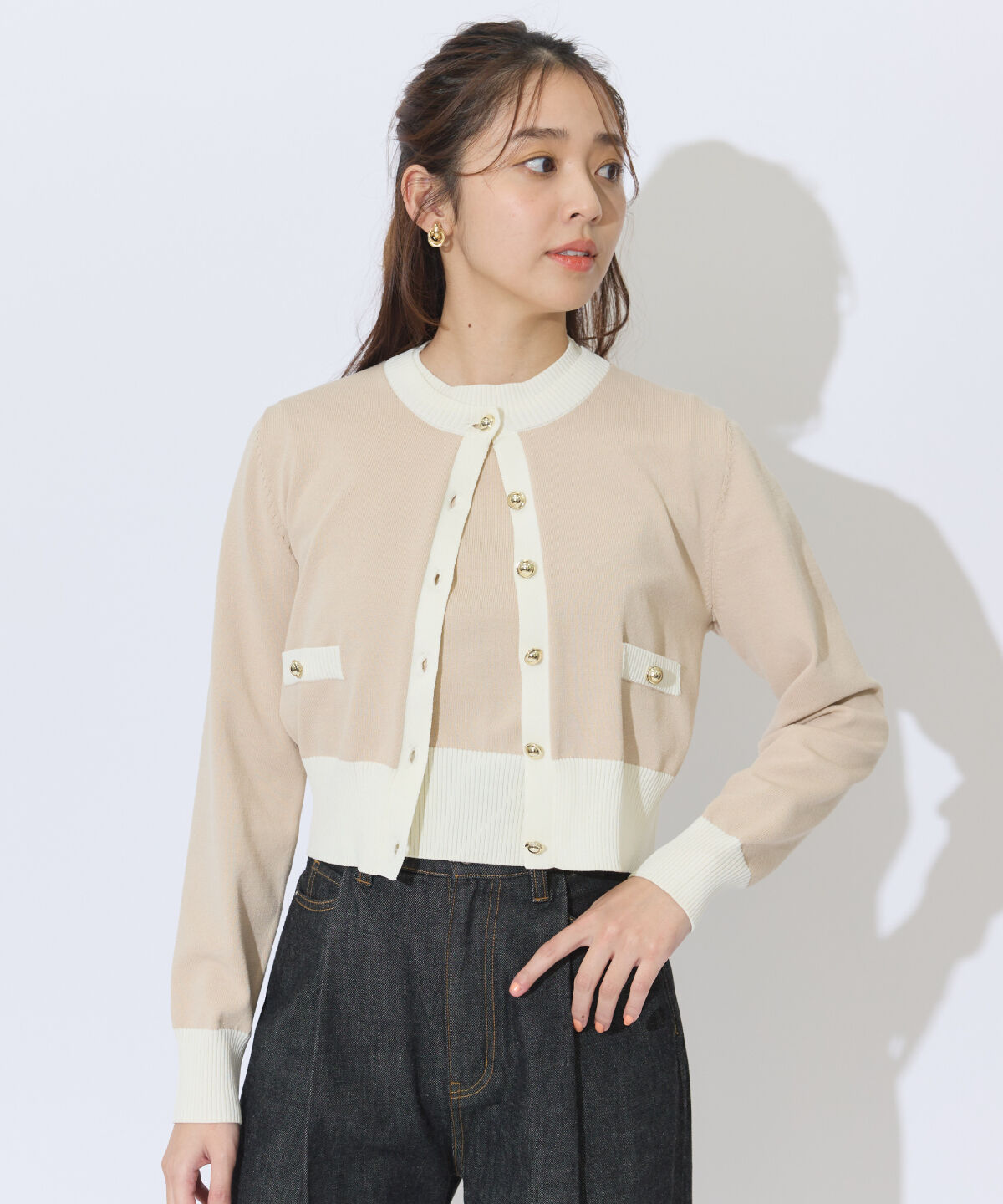 アンドクチュール「配色ニットアンサンブル」|カーディガン|