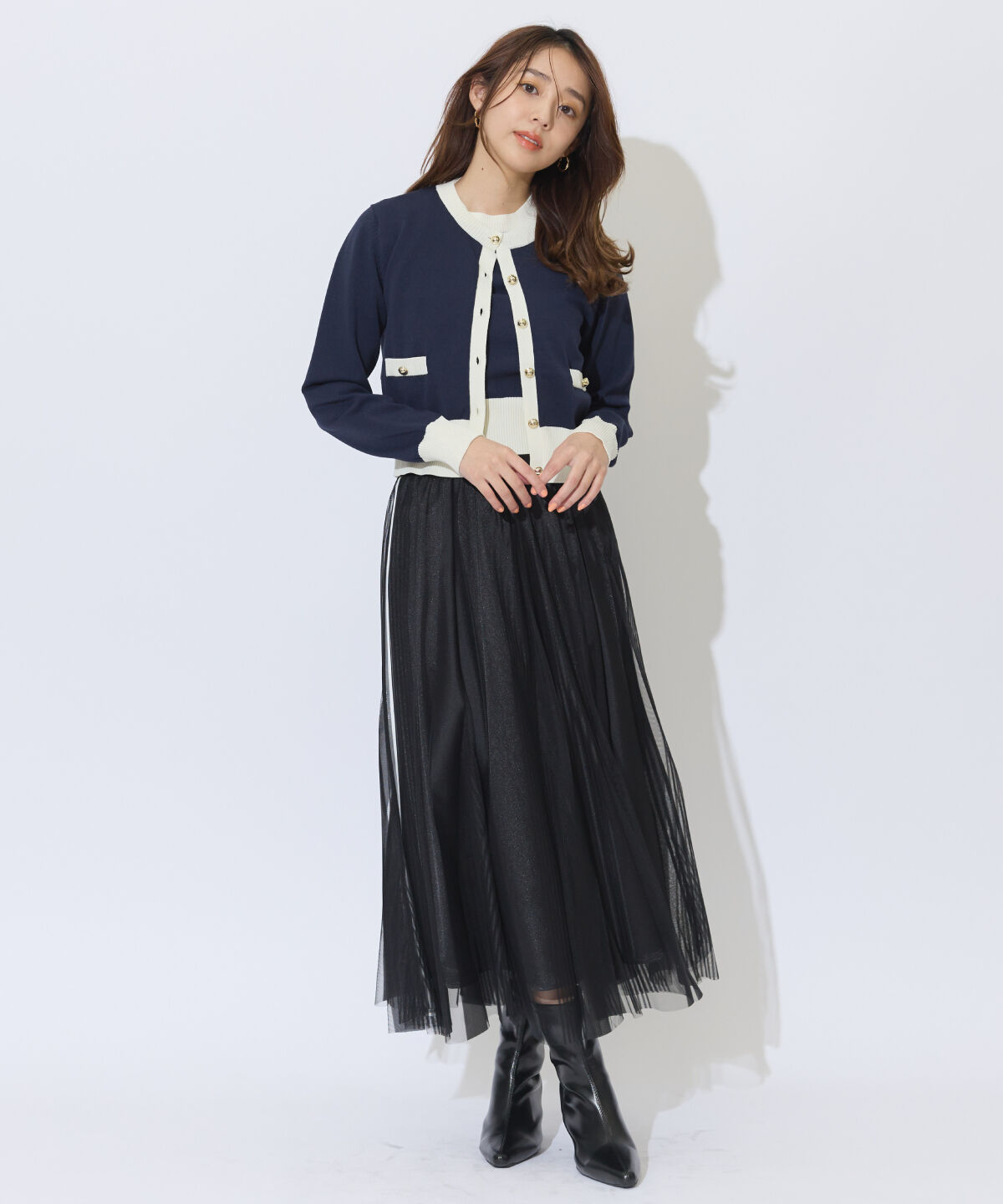 アンドクチュール「配色ニットアンサンブル」|カーディガン|