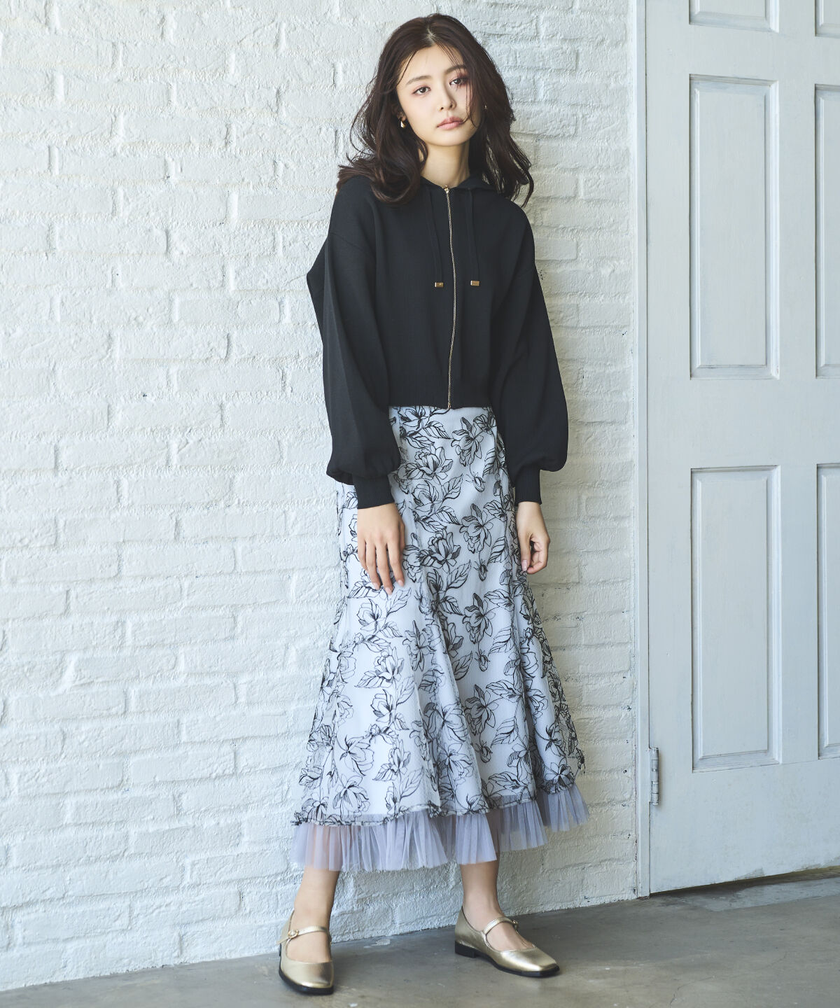 アンドクチュール「チュールヘムフローラルスカート」|フレア|