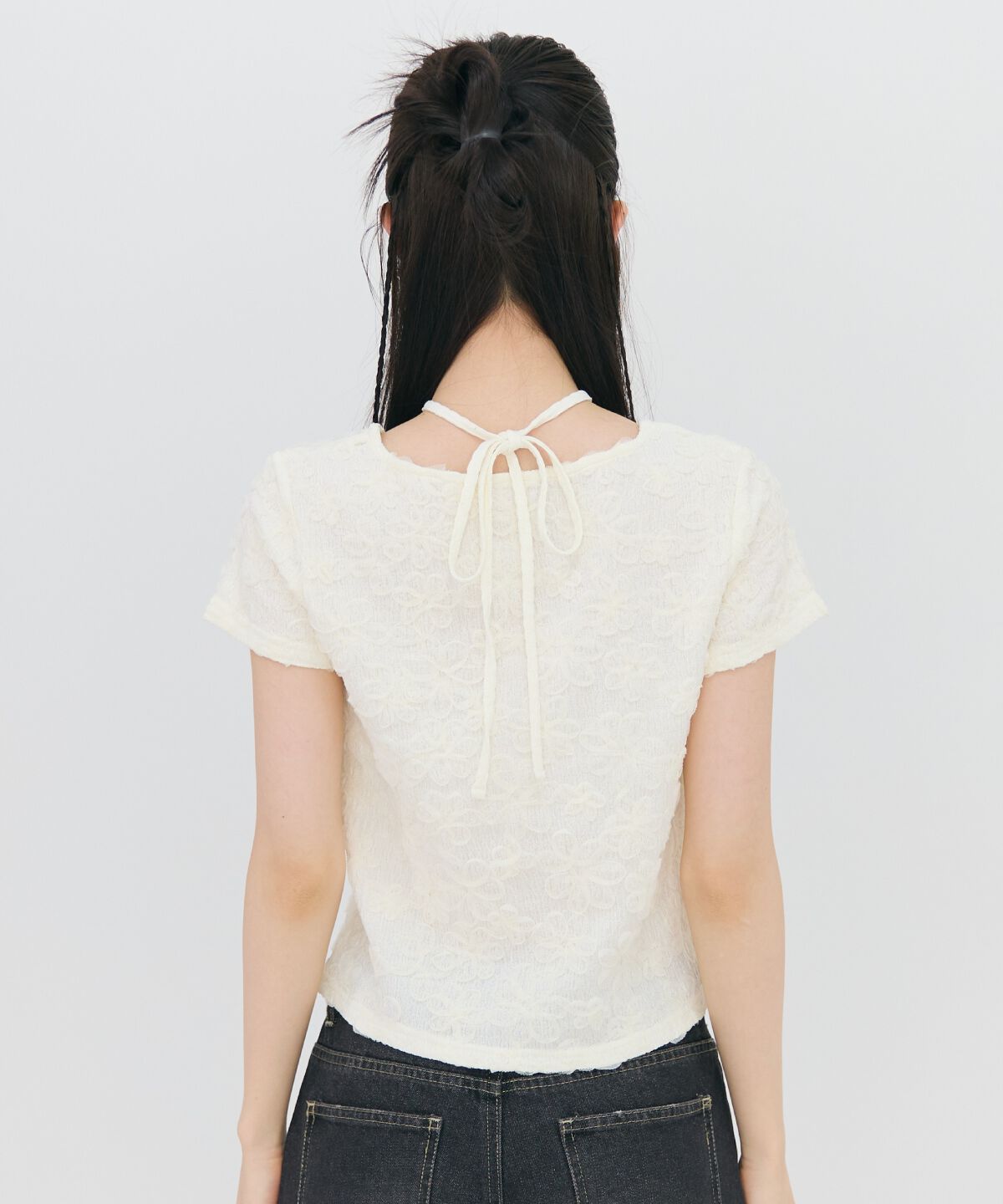 REDYAZEL「3DフラワーレースコンパクトTシャツ」|Tシャツ・カットソー|