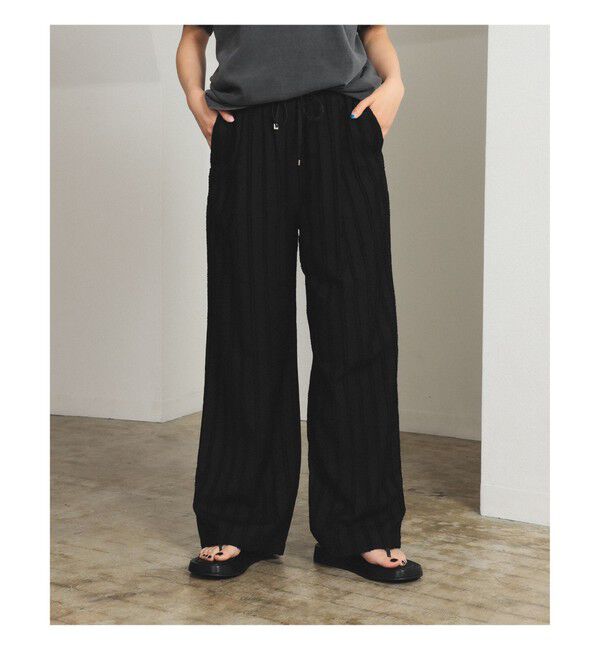 Ray BEAMS 「ストライプ ジャカード ワイド パンツ」|チノ|BLACK