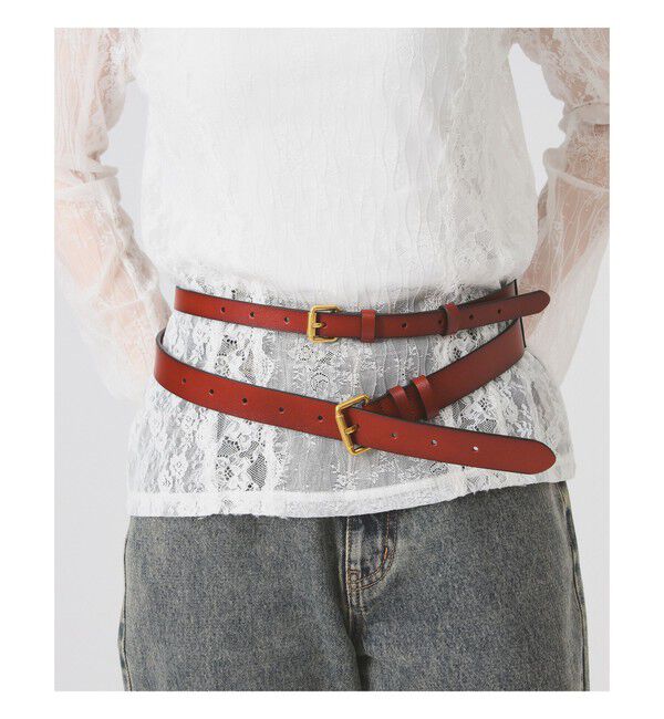 Ray BEAMS 「ワイド ダブル バックル ベルト」|ベルト|BROWN