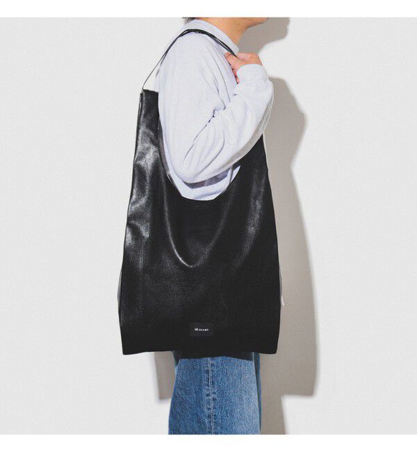 BEAMS「フェイクレザー ショッパー L」|ポーチ|BLACK