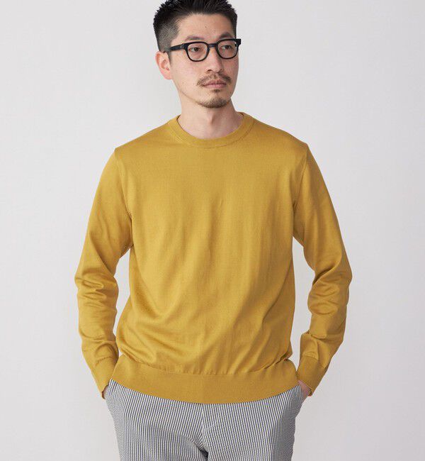SHIPS「SHIPS: シーアイランド コットン クールネック 無地 ニット」|ニット・セーター|イエロー