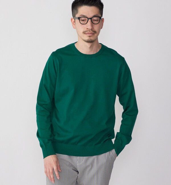 SHIPS「SHIPS: シーアイランド コットン クールネック 無地 ニット」|ニット・セーター|グリーン