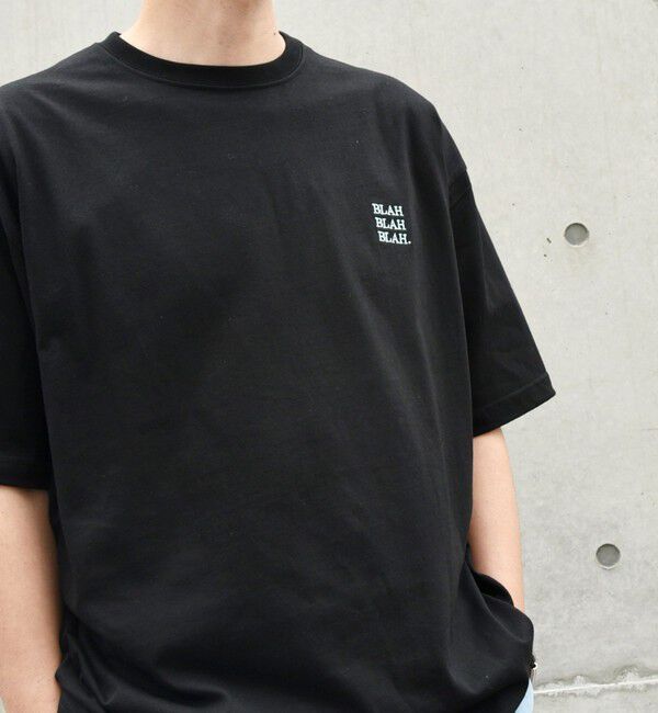 SHIPS any「【WEB限定】SHIPS any: BLAH BLAH BLAH.ワンポイント 刺繍 ルーズ Tシャツ(ユニセックス)◇」|Tシャツ・カットソー|ブラック