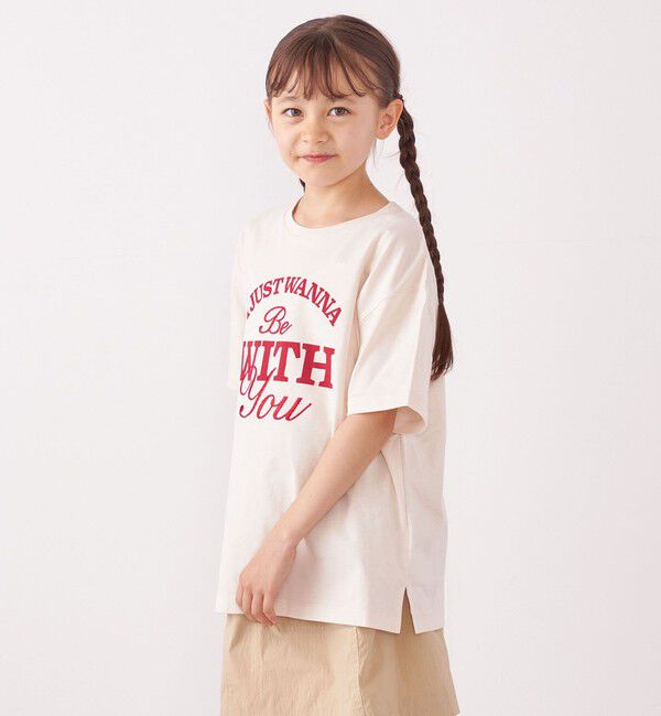 SHIPS any「SHIPS any: プリント &times; 刺繍 ロゴ Tシャツ<KIDS>」|Tシャツ・カットソー|ベージュ