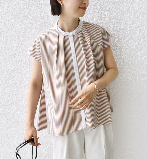 SHIPS for women「〈手洗い可能〉裾 フレア フレンチ スリーブ ブラウス」|シャツ・ブラウス|キャメル