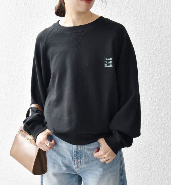 SHIPS any「【WEB限定】SHIPS any: BLAH BLAH BLAH. ワンポイント 刺繍 ラグラン ルーズ スウェット◇」|スウェット・ジャージ|ブラック