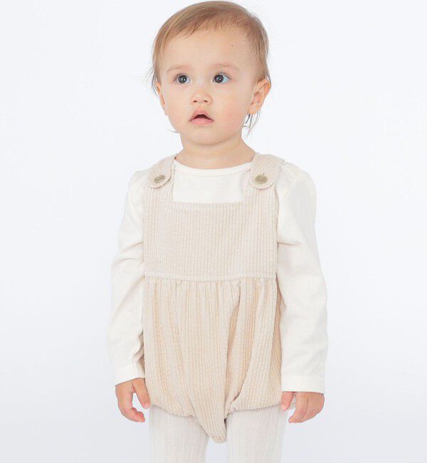 SHIPS KIDS「SHIPS KIDS:80～90cm / コーデュロイ オーバーオール ロンパース」|ロンパース|アイボリー