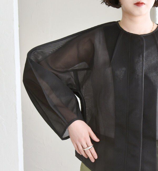 quaranciel「quaranciel:〈手洗い可能〉シアー ドルマン ブルゾン ジャケット」|ノーカラージャケット|