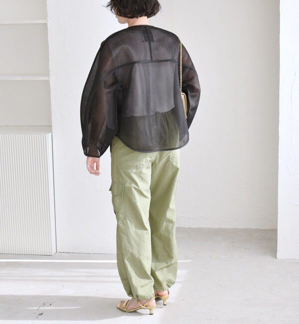 quaranciel「quaranciel:〈手洗い可能〉シアー ドルマン ブルゾン ジャケット」|ノーカラージャケット|