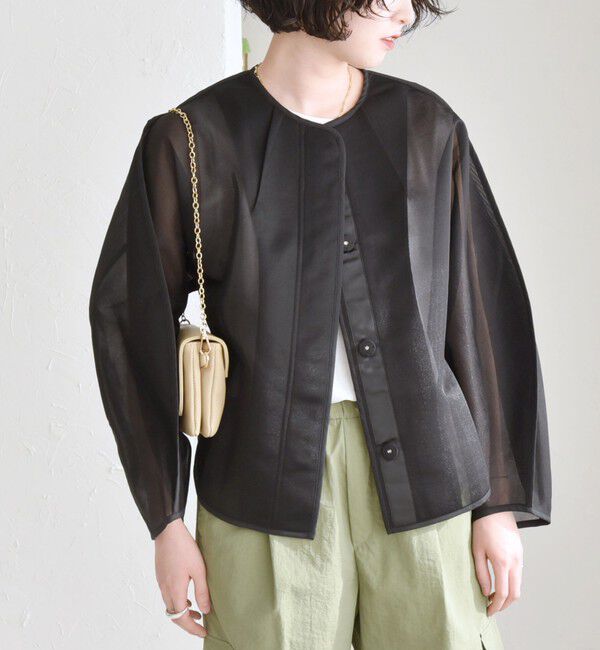 quaranciel「quaranciel:〈手洗い可能〉シアー ドルマン ブルゾン ジャケット」|ノーカラージャケット|