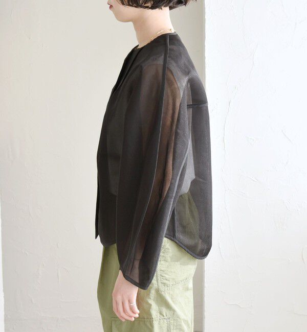 quaranciel「quaranciel:〈手洗い可能〉シアー ドルマン ブルゾン ジャケット」|ノーカラージャケット|