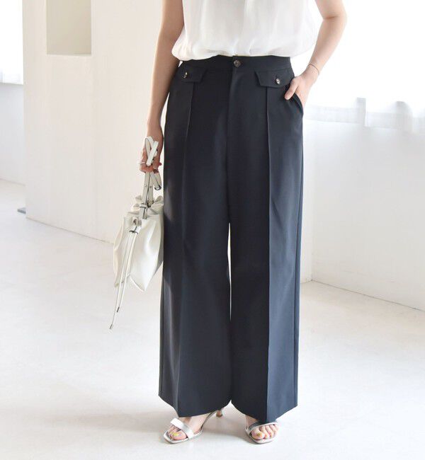 quaranciel「quaranciel: フラップ デザイン センター シーム セミ ワイド パンツ（セットアップ対応）」|その他|ネイビー