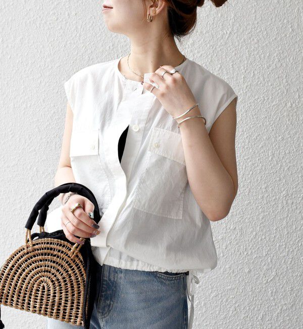 SHIPS any「SHIPS any:〈洗濯機可能〉ポプリン フレンチスリーブ ポケット ドロスト シャツ」|シャツ・ブラウス|