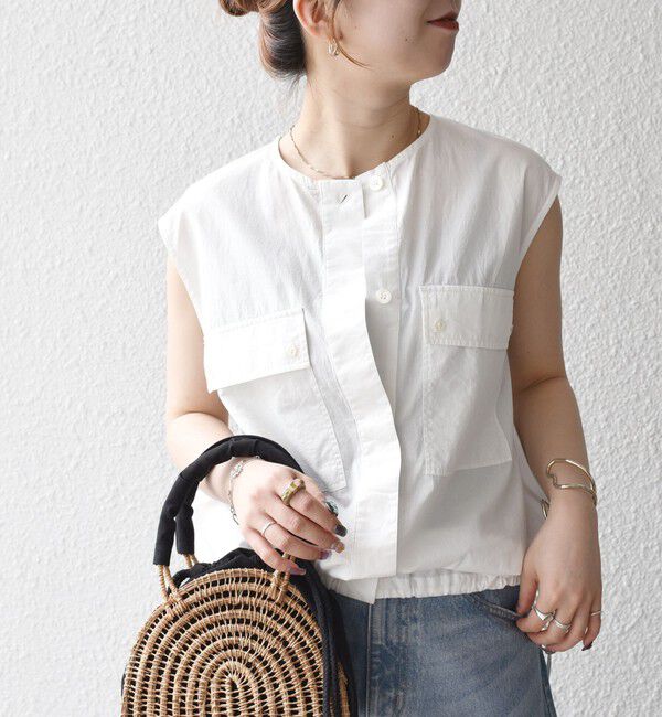 SHIPS any「SHIPS any:〈洗濯機可能〉ポプリン フレンチスリーブ ポケット ドロスト シャツ」|シャツ・ブラウス|