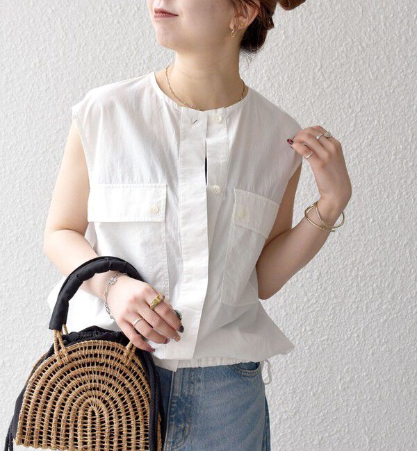 SHIPS any「SHIPS any:〈洗濯機可能〉ポプリン フレンチスリーブ ポケット ドロスト シャツ」|シャツ・ブラウス|