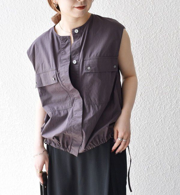 SHIPS any「SHIPS any:〈洗濯機可能〉ポプリン フレンチスリーブ ポケット ドロスト シャツ」|シャツ・ブラウス|