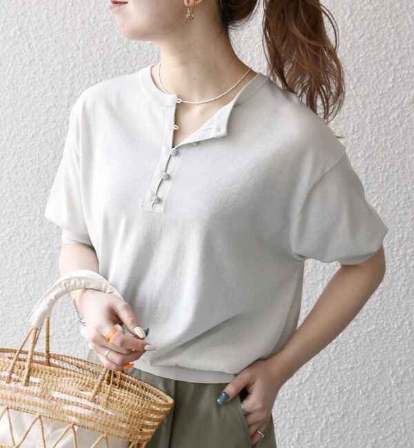 SHIPS any「SHIPS any:〈接触冷感/手洗い可能〉ビジュー ヘンリーネック ニット プルオーバー」|ニット・セーター|