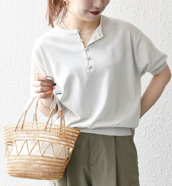 SHIPS any「SHIPS any:〈接触冷感/手洗い可能〉ビジュー ヘンリーネック ニット プルオーバー」|ニット・セーター|