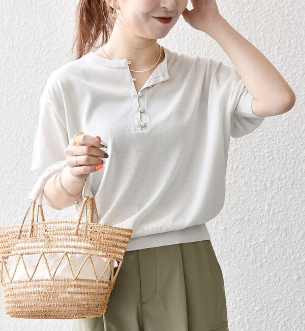 SHIPS any「SHIPS any:〈接触冷感/手洗い可能〉ビジュー ヘンリーネック ニット プルオーバー」|ニット・セーター|