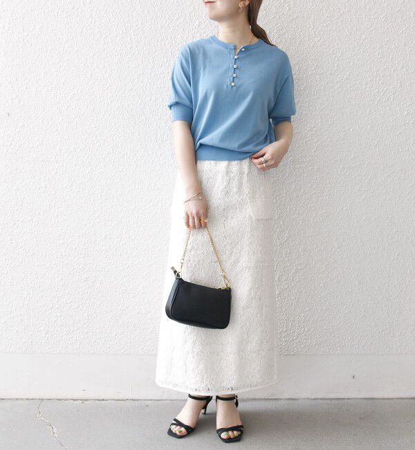 SHIPS any「SHIPS any:〈接触冷感/手洗い可能〉ビジュー ヘンリーネック ニット プルオーバー」|ニット・セーター|