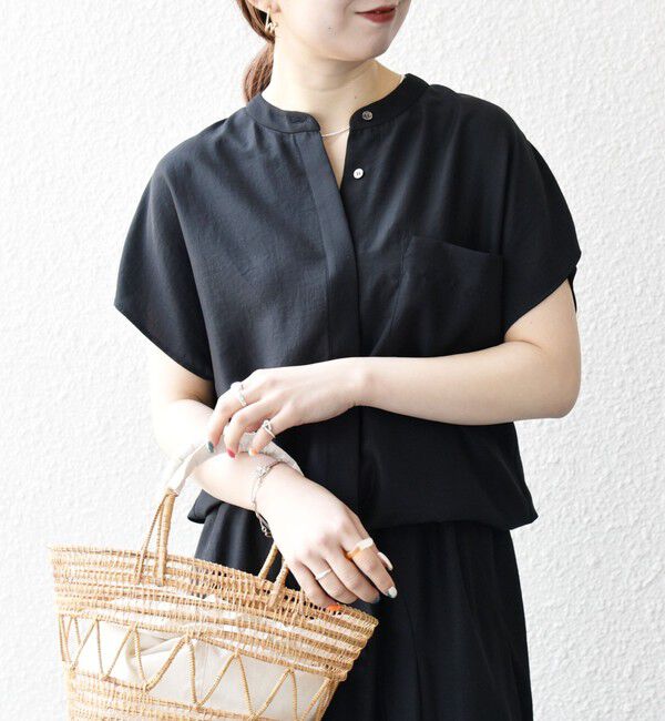 SHIPS any「SHIPS any:〈洗濯機可能〉グロッシー ドロスト バンドカラー フレンチ シャツ」|シャツ・ブラウス|