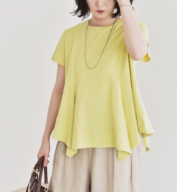 quaranciel「quaranciel:〈手洗い可能〉ハンカチーフヘム フレア クルーネック TEE」|Tシャツ・カットソー|イエロー