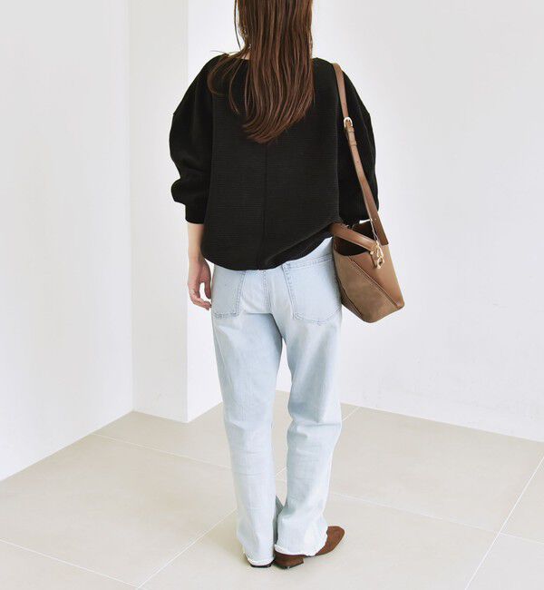 quaranciel「quaranciel:〈洗濯機可能〉ポリエステル ベロア リブ コクーン コンパクト プルオーバー」|Tシャツ・カットソー|