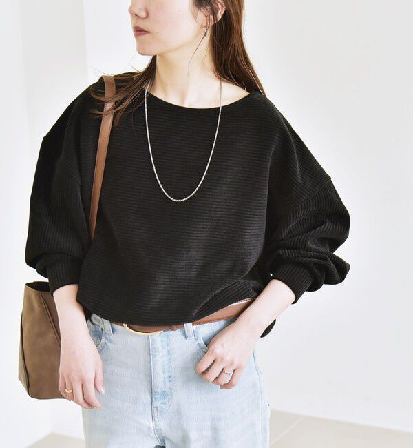 quaranciel「quaranciel:〈洗濯機可能〉ポリエステル ベロア リブ コクーン コンパクト プルオーバー」|Tシャツ・カットソー|